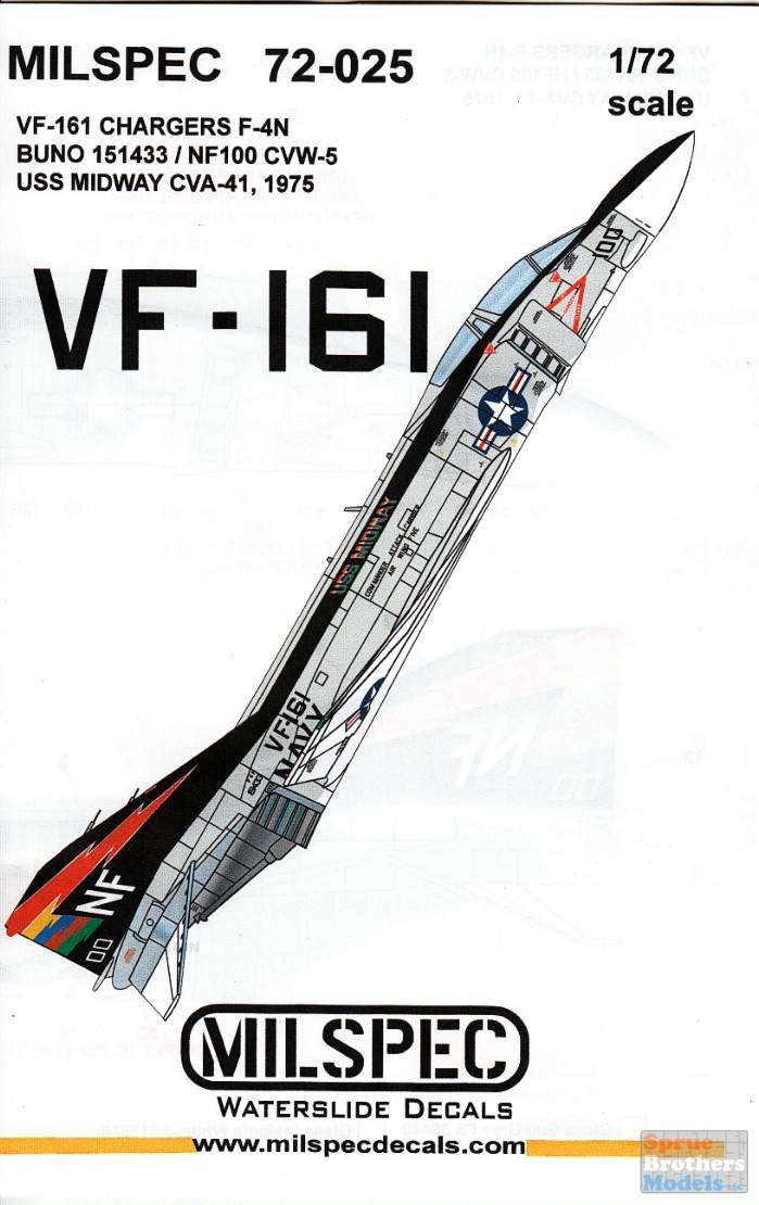 CAMMS72025 1:72 MilSpec Decals - F-4N Phantom II VF-161 Chargers