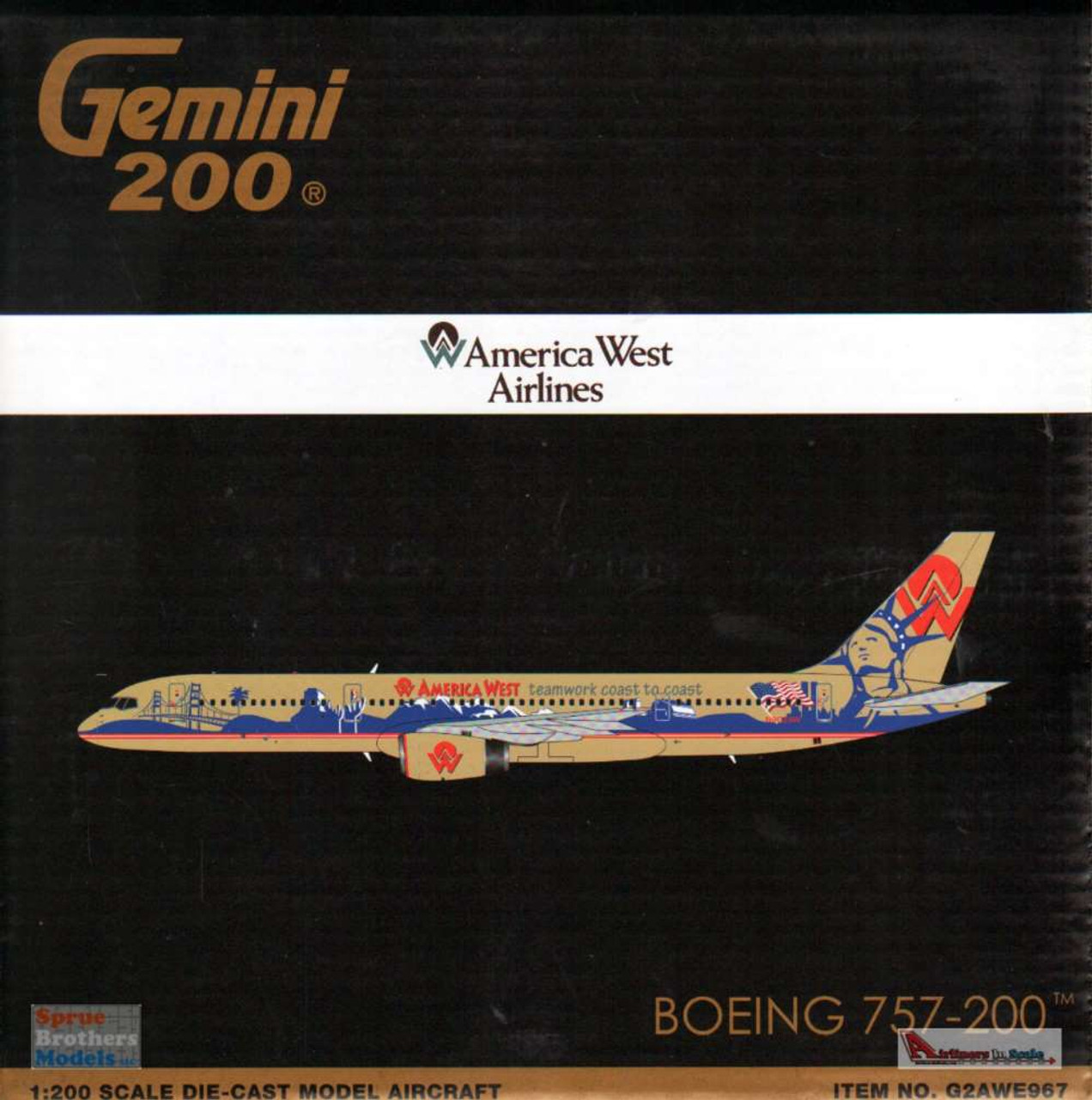 GEMG20967 1:200 Gemini Jets America West Airlines B757-200 Reg #N902AW  'Teamwork Coast to Coast' (pre-painted/pre-built)