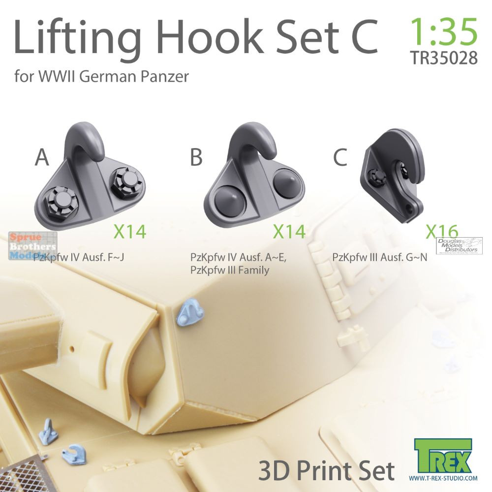 TRXTR35028 1:35 TRex - Lifting Hook Set C for WW2 German Panzer
