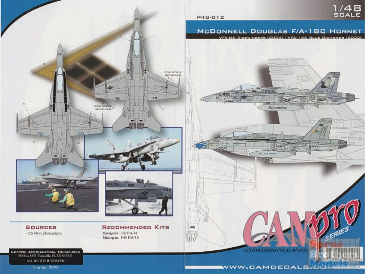 CAMP48012 1:48 CAM Pro Decals - F-18C Hornet VFA-86 Sidewinders VFA-146  Blue Diamonds