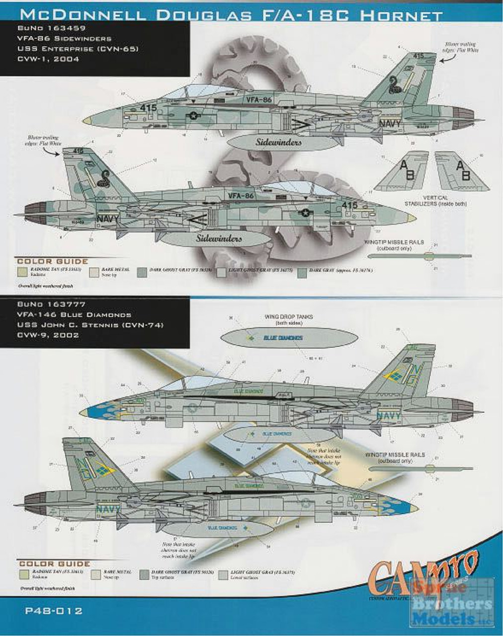 CAMP48012 1:48 CAM Pro Decals - F-18C Hornet VFA-86 Sidewinders VFA-146  Blue Diamonds