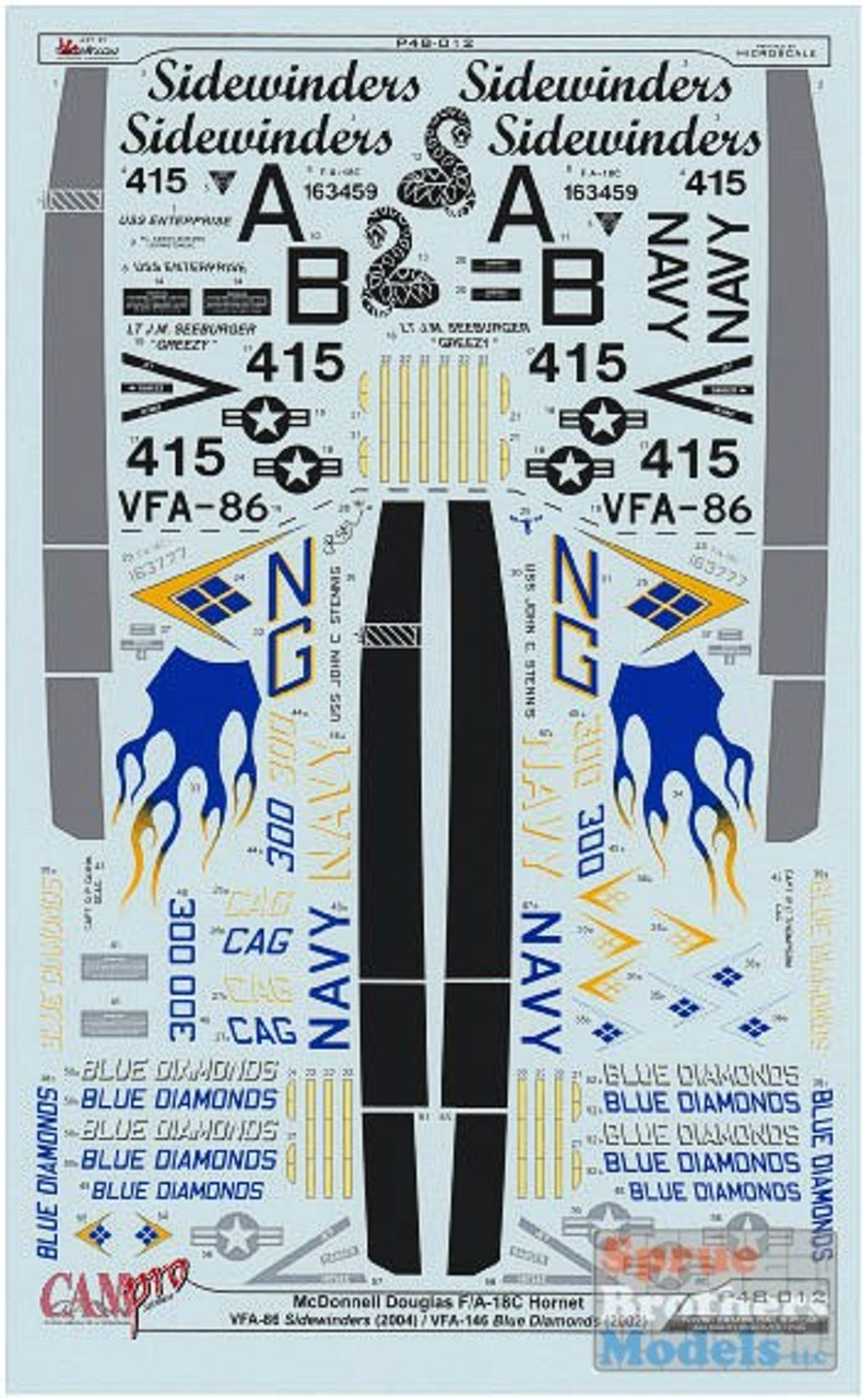 CAMP48012 1:48 CAM Pro Decals - F-18C Hornet VFA-86 Sidewinders VFA-146  Blue Diamonds