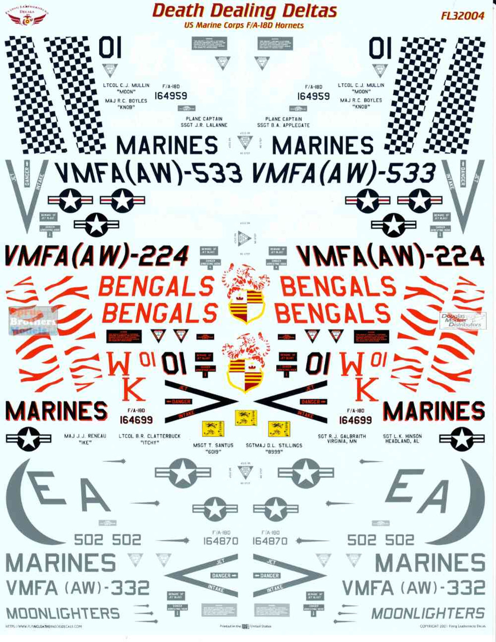 ORDFL32004 1:32 Flying Leathernecks Decals - USMC F-18D Hornet