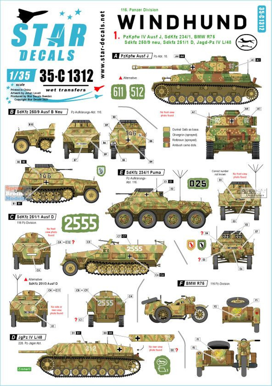 SRD35C1312 1:35 Star Decals - Windhund 116. Panzer Division #1