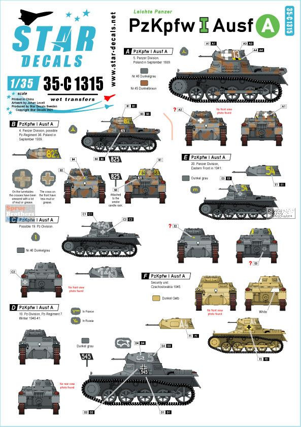 SRD35C1315 1:35 Star Decals - Panzer I Pz.Kpfw.I Ausf.A Poland