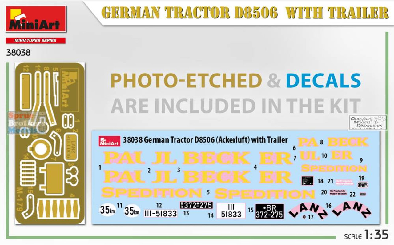 MIA38038 1:35 Miniart German Tractor D8506 with Trailer - Sprue Brothers  Models LLC