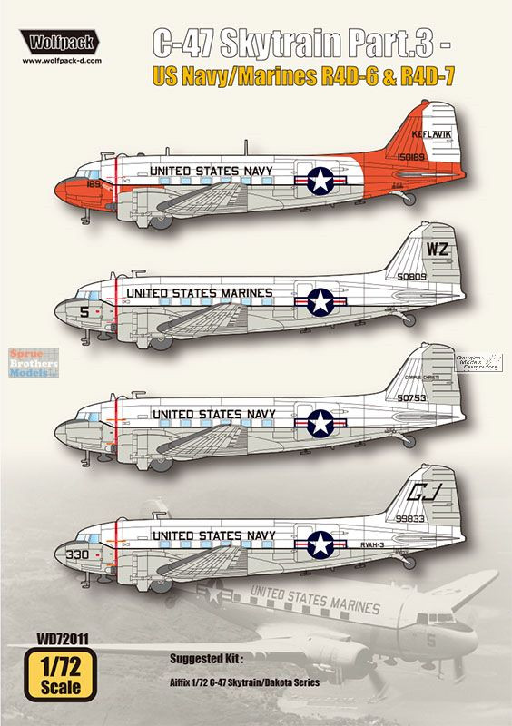 WPDDEC72011 1:72 Wolfpack Decal - C-47 Skytrain Part 3: US Navy