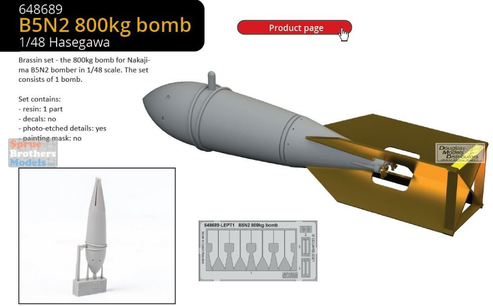 EDU648689 1:48 Eduard Brassin B5N2 Kate 800kg Bomb - Sprue