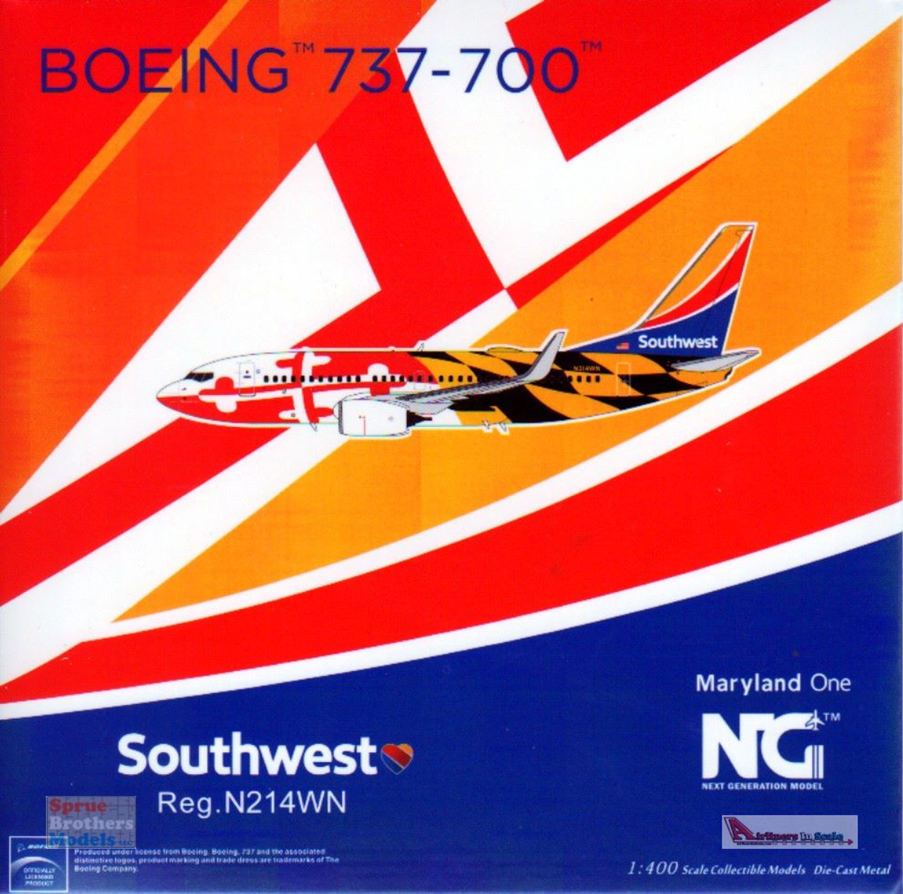 NGM77007 1:400 NG Model Southwest Airlines B737-700(W) Reg #N214WN  'Maryland One' with Heart One Tail (pre-painted/pre-built)