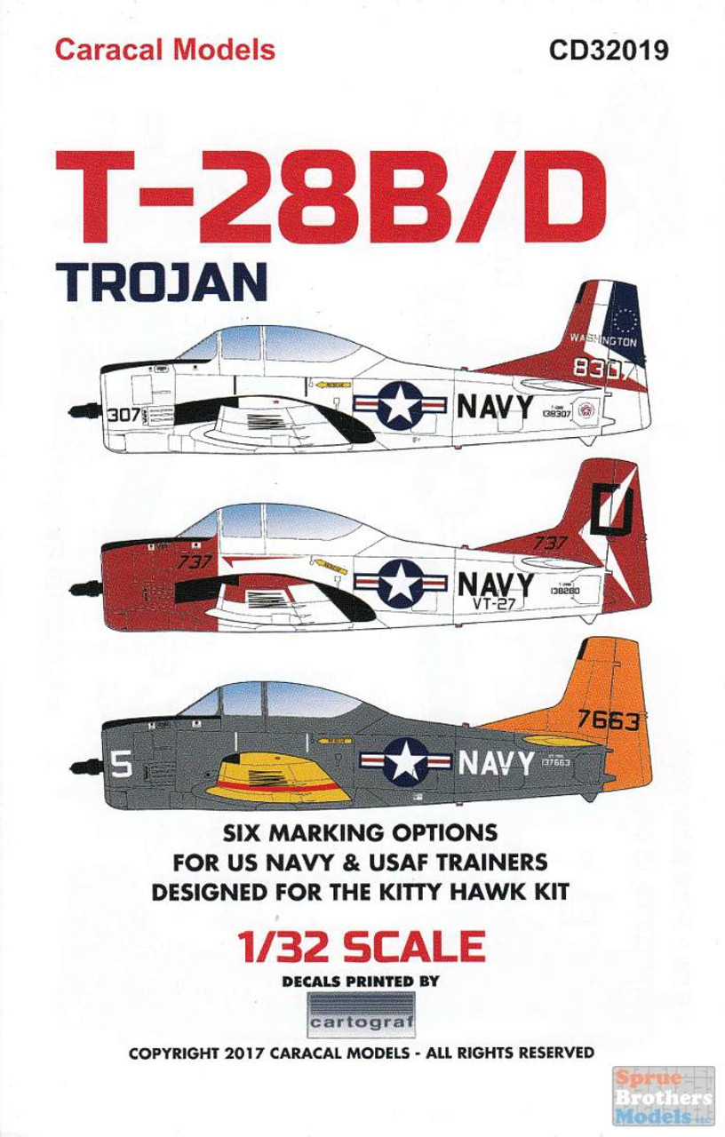 CARCD32019 1:32 Caracal Models Decals - USAF & US Navy T-28B T-28D