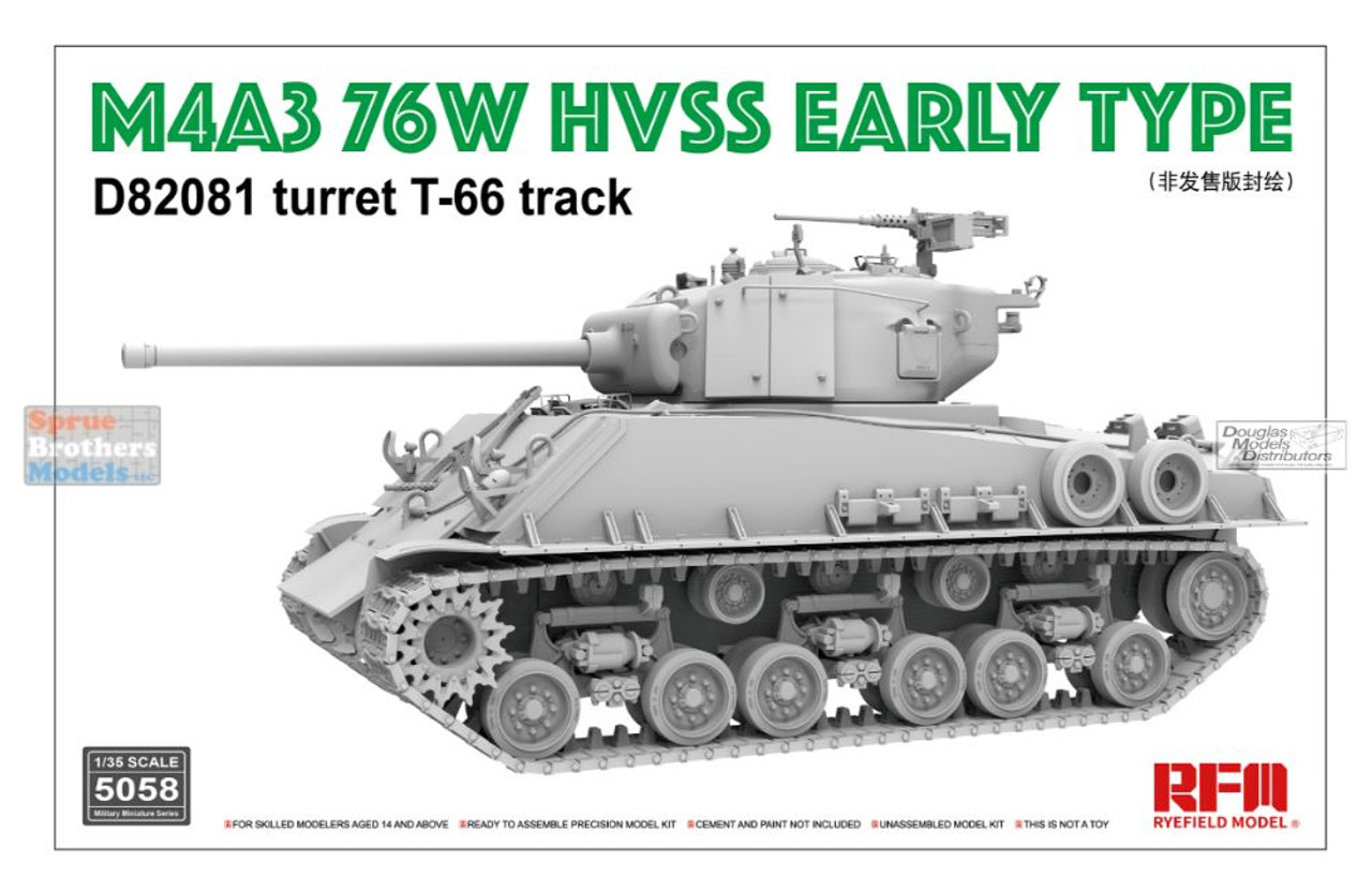 RFMRM5058 1:35 Rye Field Model M4A3 76W Sherman HVSS Early Type D82081  Turret T-66 Workable Tracks