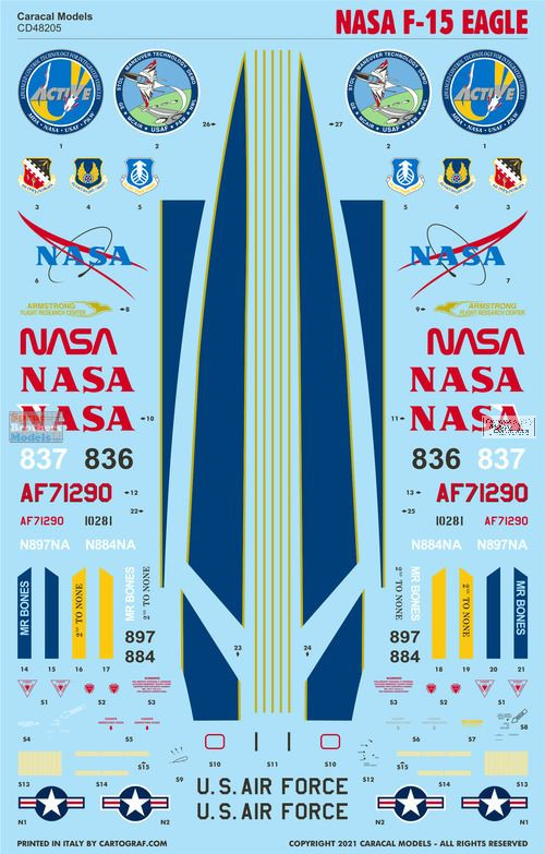 CARCD48205 1:48 Caracal Models Decals - NASA F-15A F-15B F-15D