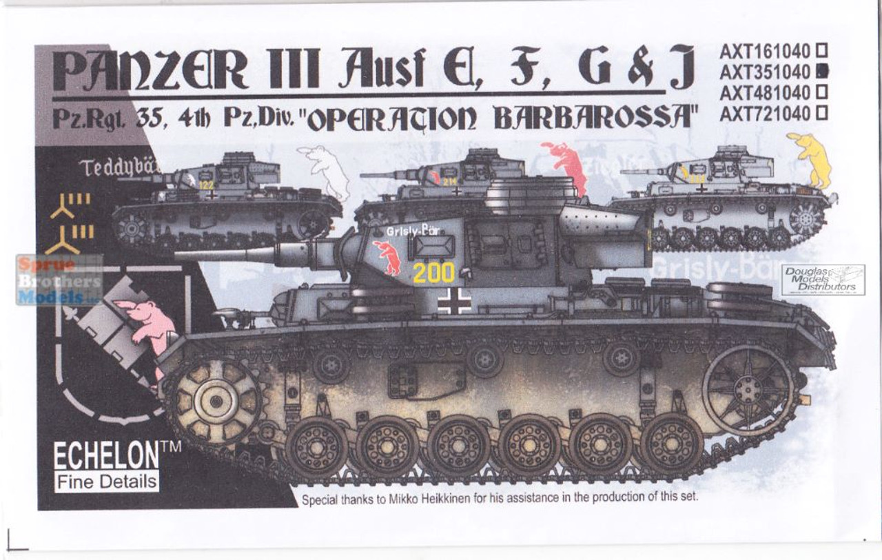 ECH351040 1:35 Echelon 4.Pz.Div. Panzer III Ausf. E, F, G & J 