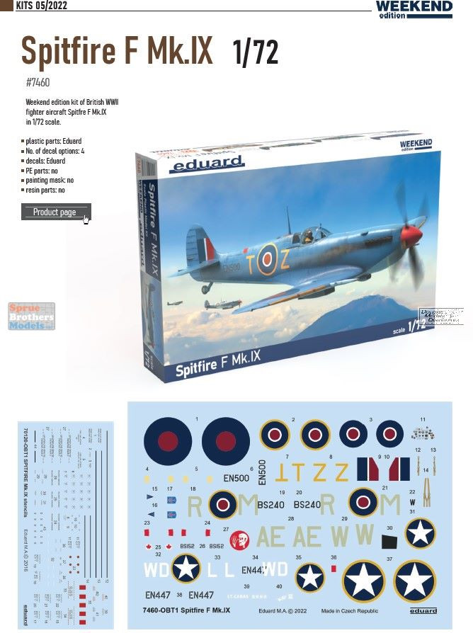 EDU07460 1:72 Eduard Spitfire F Mk.IX Weekend Edition - Sprue
