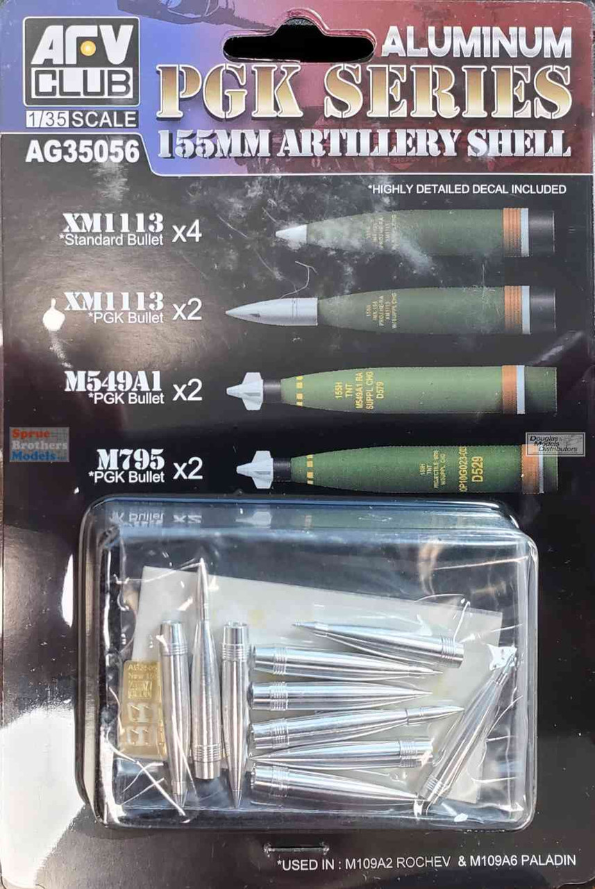 AFVAG35056 1:35 AFV Club 155mm Artillery Shell Set (aluminum) PGK Series -  Sprue Brothers Models LLC