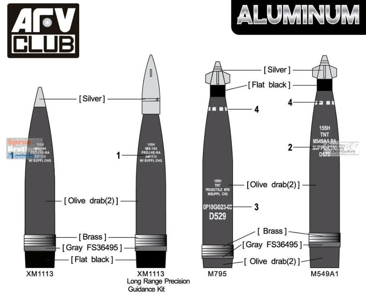 AFVAG35056 1:35 AFV Club 155mm Artillery Shell Set (aluminum) PGK Series -  Sprue Brothers Models LLC