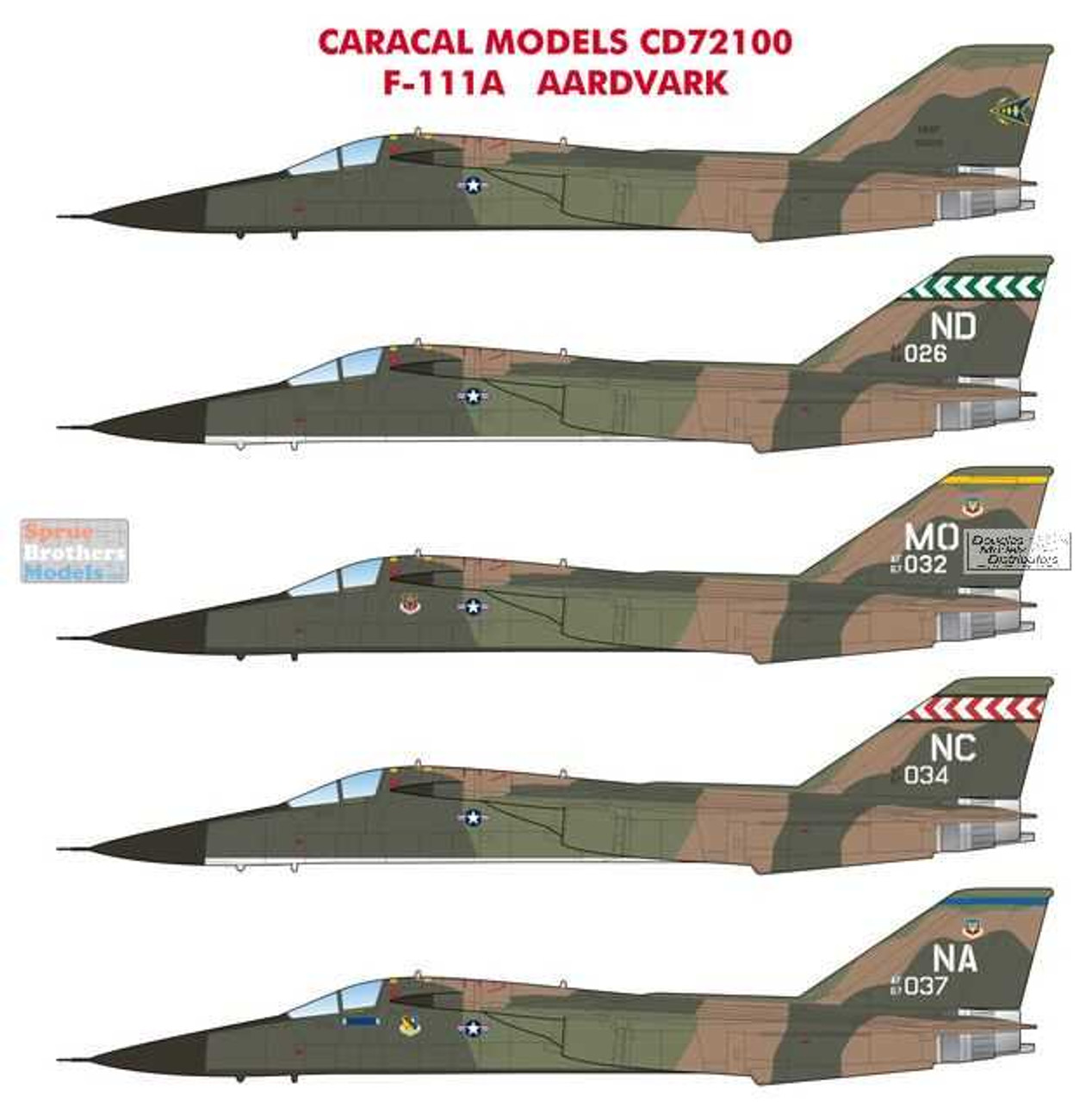 CARCD72100 1:72 Caracal Models Decals - F-111A Aardvark - Sprue