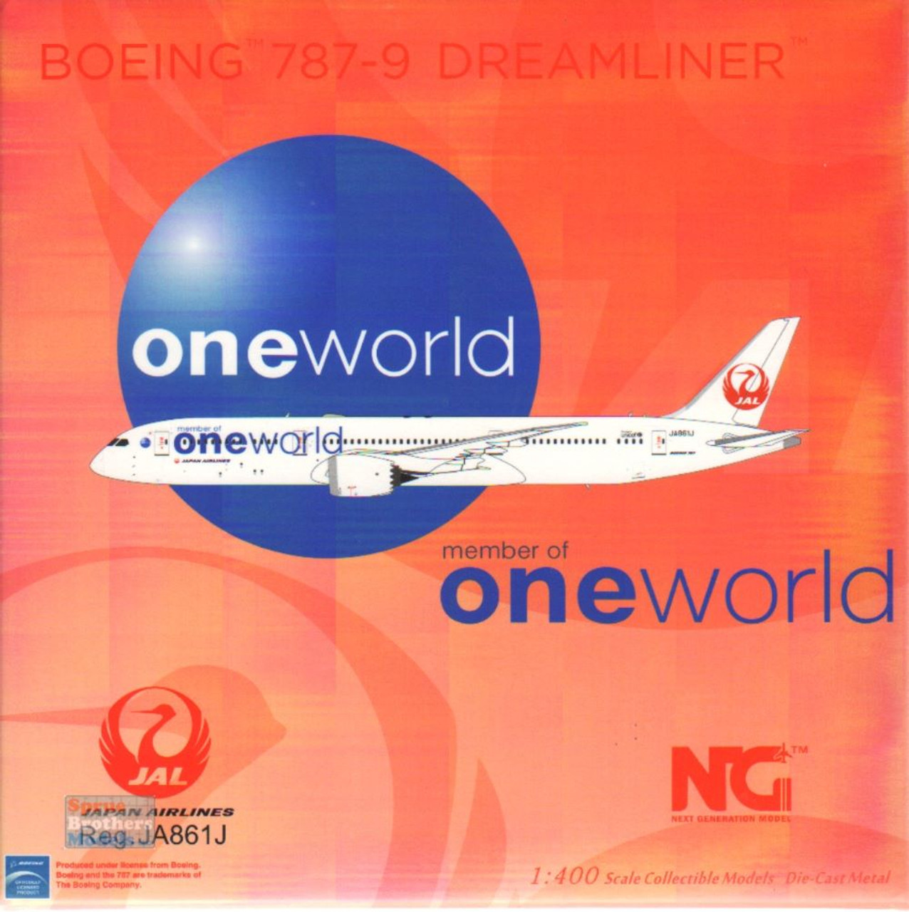 NGM55083 1:400 NG Model Japan Airlines B787-9 Reg #JA861J OneWorld  (pre-painted/pre-built)