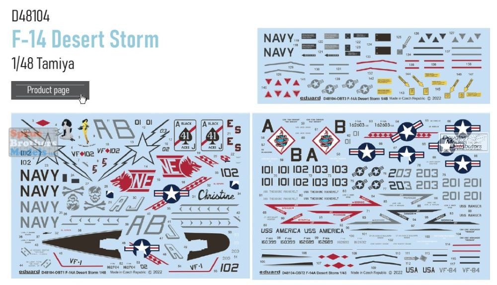ディスプレイ アメフトチーム デカール ステッカー コレクション EDUD48104 1:48 Eduard Decals - F-14A Tomcat Desert Storm VF-41 VF