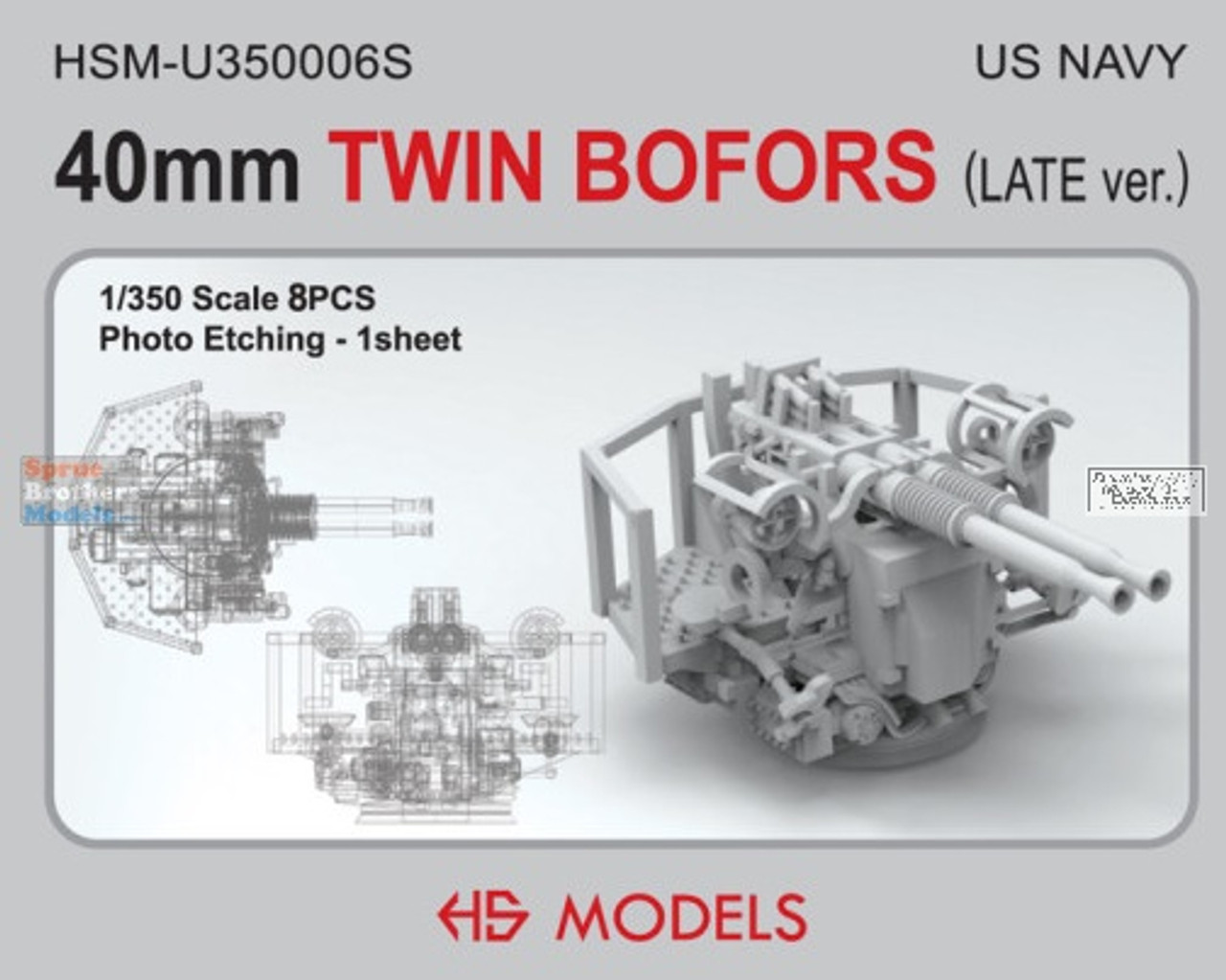 HSMU350006U 1:350 HS Models US Navy 40mm Twin Bofors (Late Version