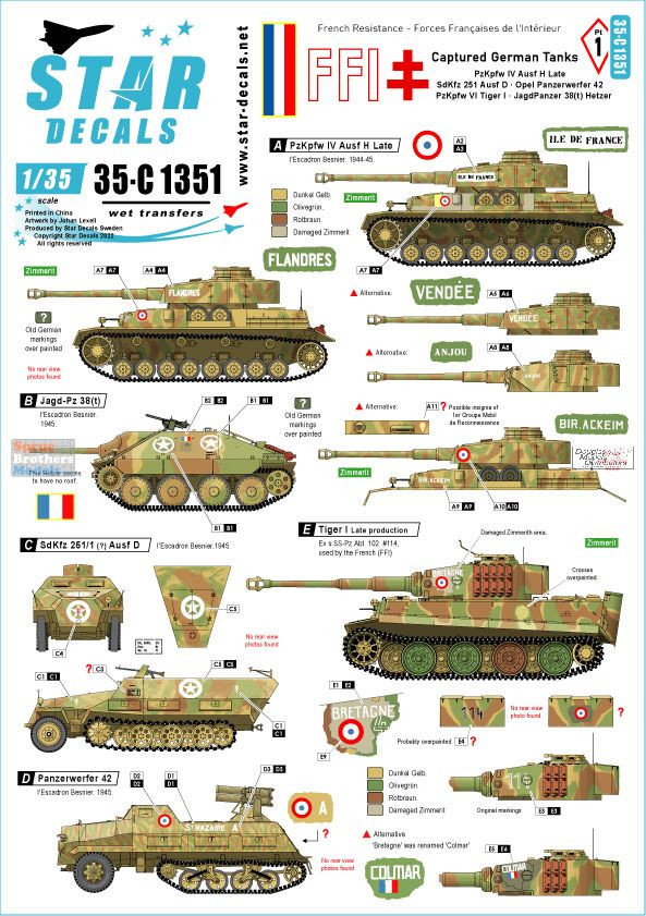 【24】テンリトル　GALL FORCE ポスター SRD35C1351 1:35 Star Decals - FFI # 1 Captured German Tanks
