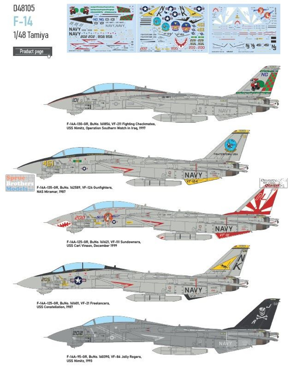 EDUD48105 1:48 Eduard Decals - F-14A Tomcat VF-211 VF-111 VF-84 VF