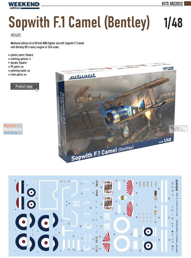 EDU08485 1:48 Eduard Sopwith F.1 Camel (Bentley) Weekend Edition
