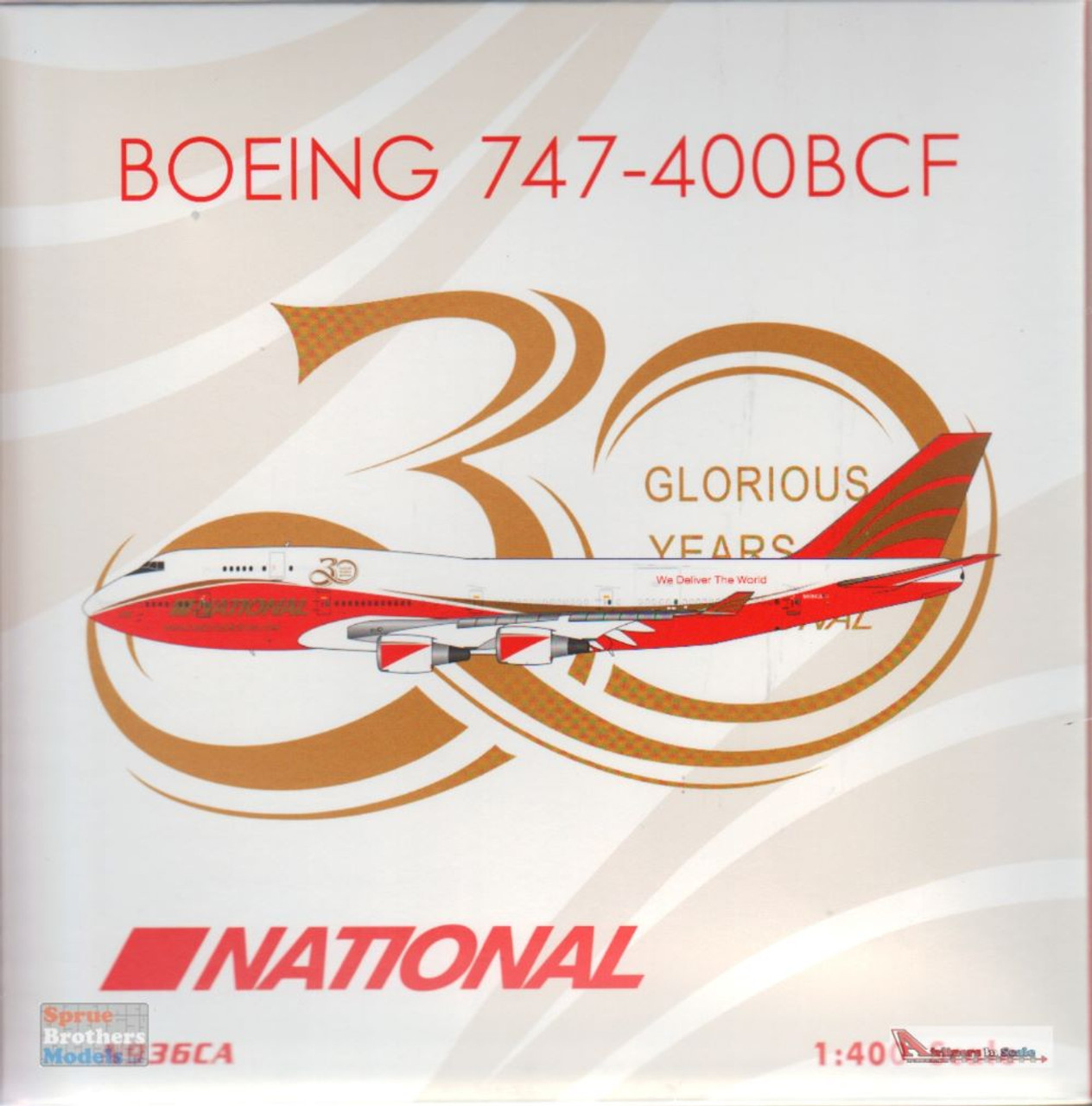 PHX04454 1:400 Phoenix Model National Airlines B747-400BCF Reg #N936CA '30  Glorious Years of National' (pre-painted/pre-built)