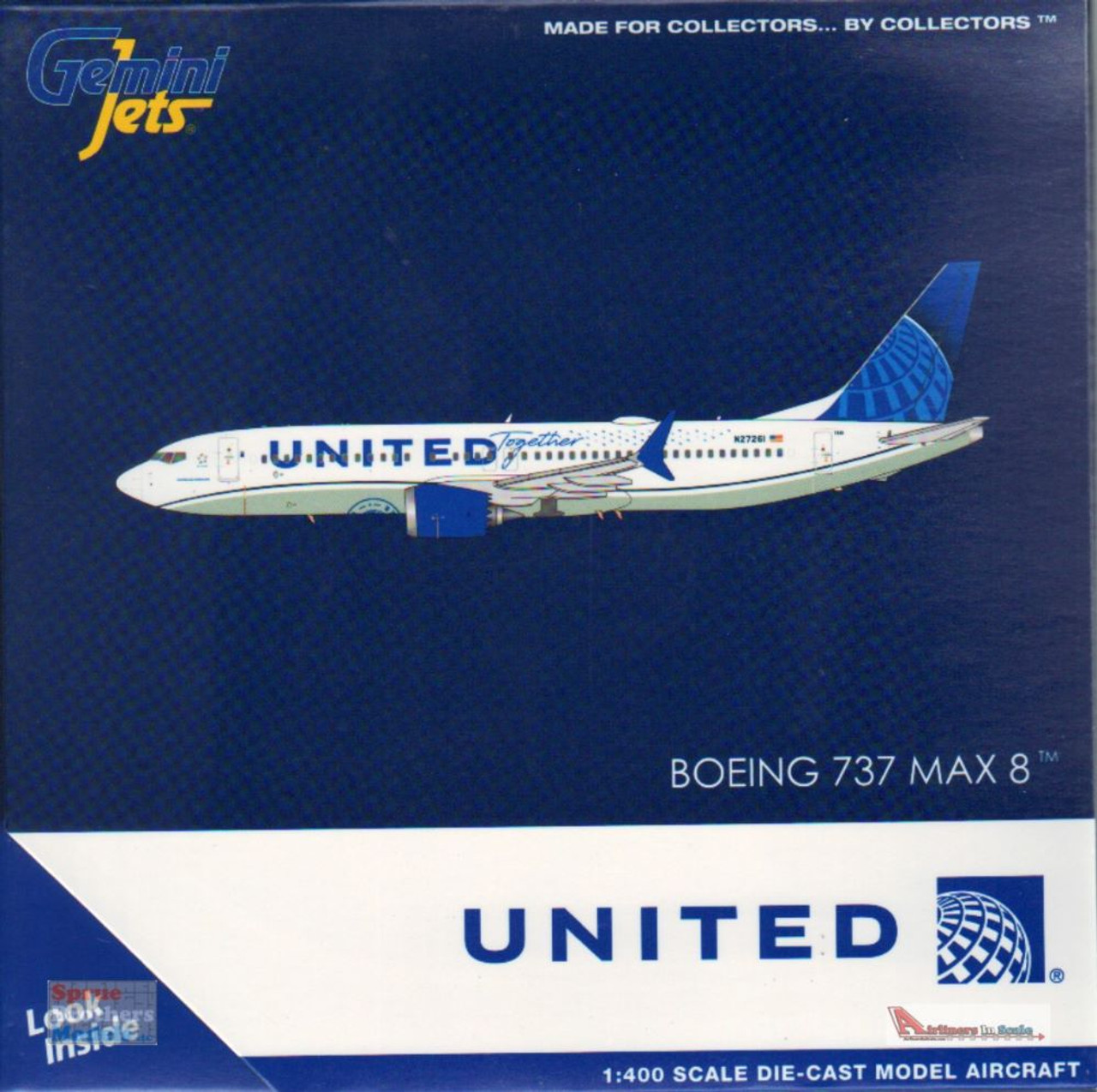 GEMGJ2074 1:400 Gemini Jets United Airlines B737 Max 8 Reg #N27261 'Being  United/United Together' (pre-painted/pre-built)