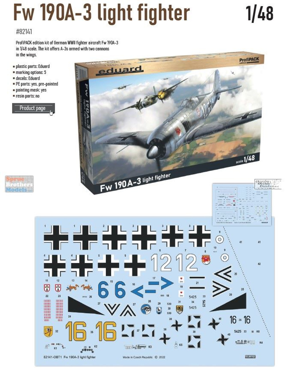 EDU82141 1:48 Eduard Fw 190A-3 Light Fighter ProfiPACK