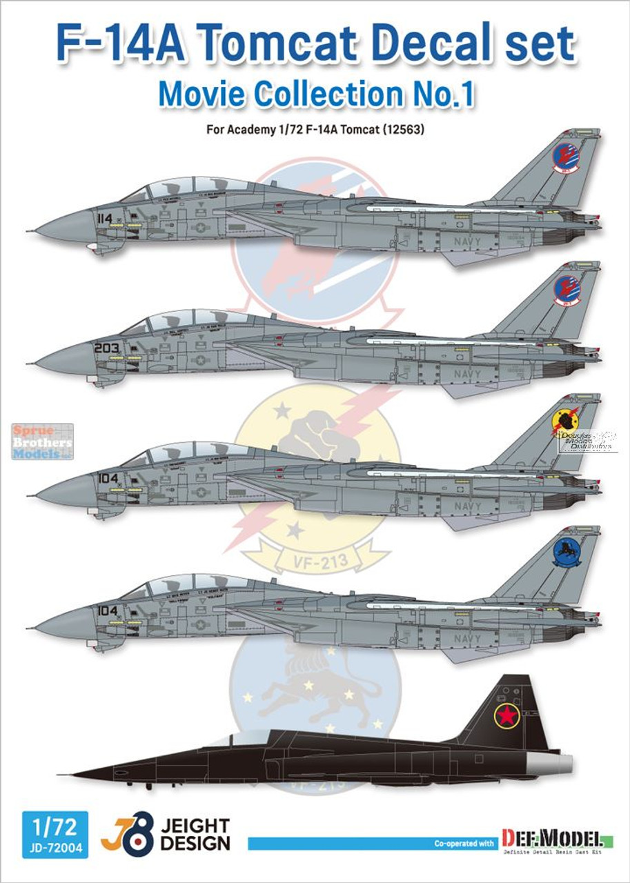 DEFJD72004 1:72 DEF Model Jeight Design Decal Set - Movie Collection #1  F-14A Tomcat Top Gun 1986 (ACA kit)