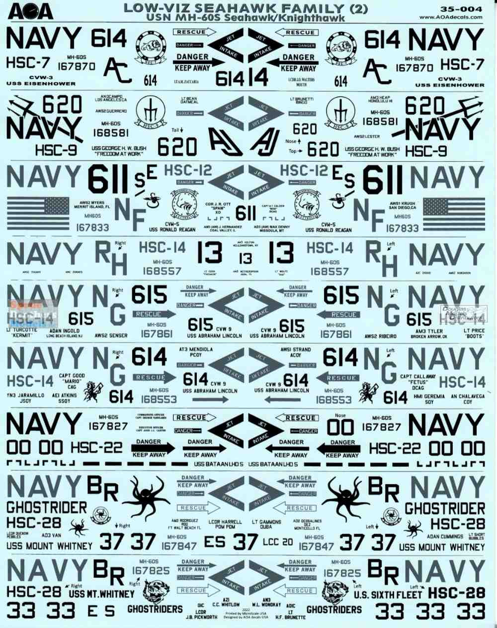 AOA35004 1:35 AOA Decals - Low Viz Seahawk Family #2 USN MH-60S