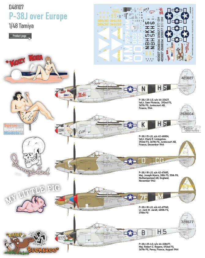 EDUD48107 1:48 Eduard Decals - P-38J Lightning Over Europe [TAM
