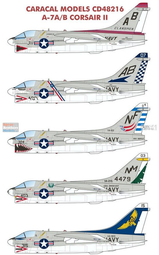 CARCD48216 1:48 Caracal Models Decals - US Navy A-7A A-7B Corsair