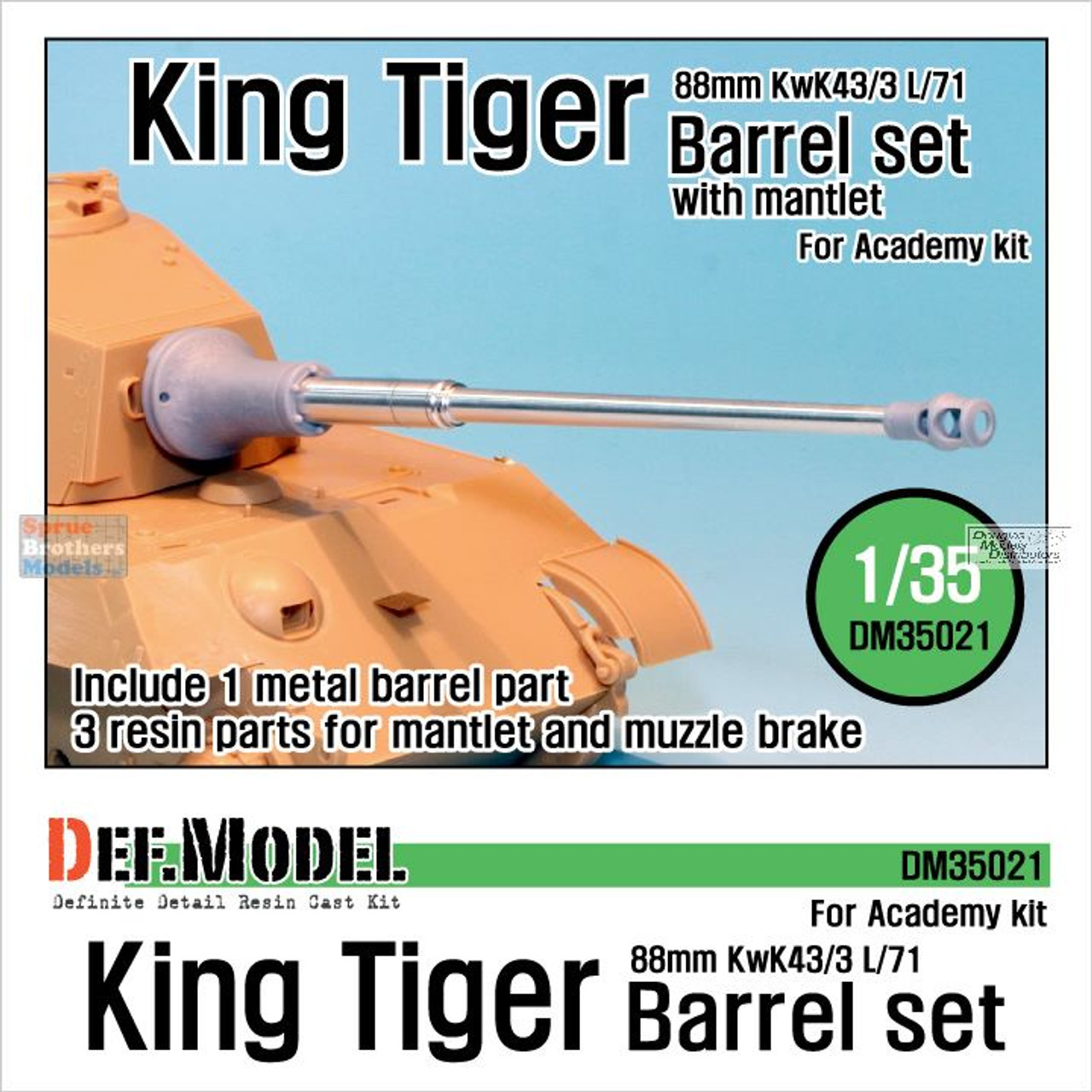 DEFDM35021 1:35 DEF Model King Tiger 88mm KwK43/3 L/71 Metal Gun