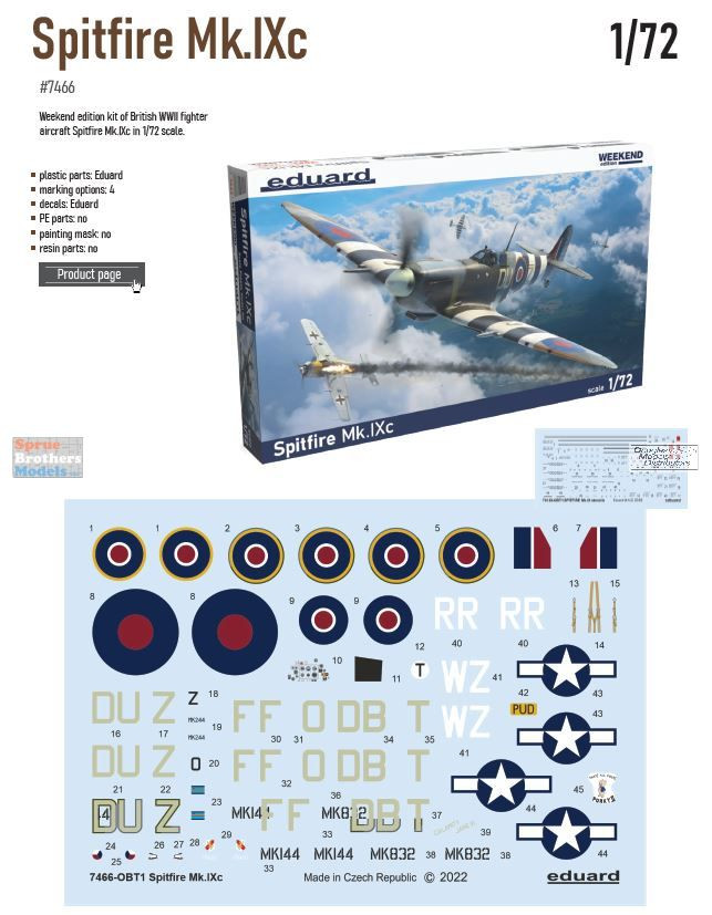 EDU07466 1:72 Eduard Spitfire Mk.IXc Weekend Edition - Sprue