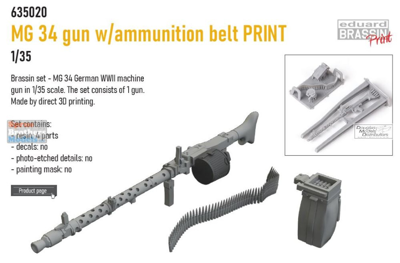 EDU635020 1:35 Eduard Brassin PRINT MG 34 Machine Gun with