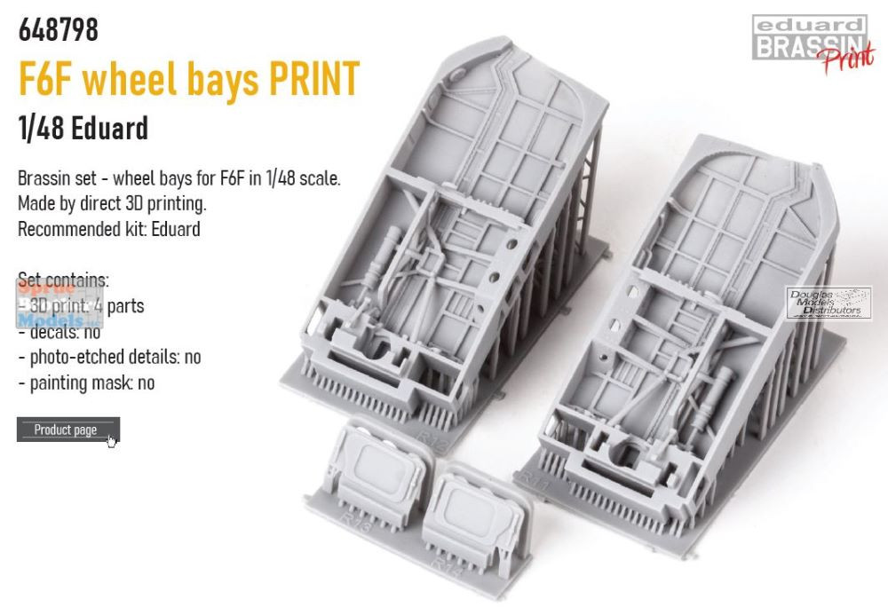 EDU648798 1:48 Eduard Brassin Print - F6F Hellcat Wheel Bay Set