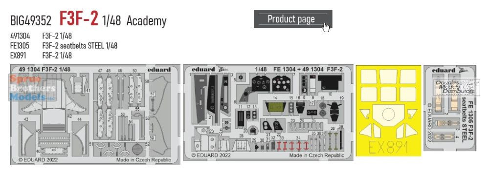 EDUBIG49352 1:48 Eduard BIG ED F3F-2 Super Detail Set (ACA kit
