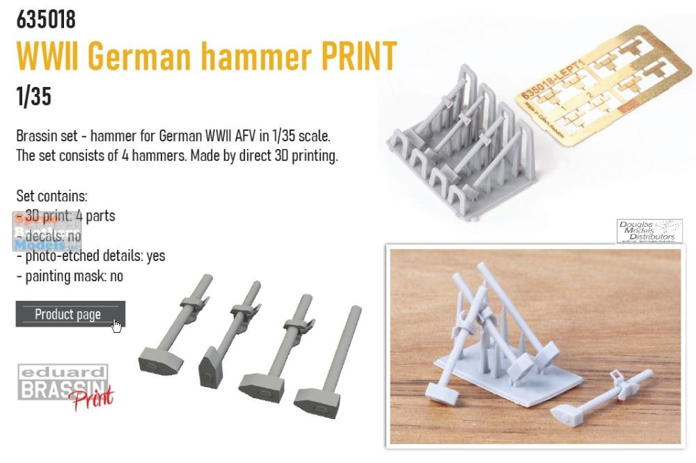 EDU635018 1:35 Eduard Brassin PRINT WW2 German Hammer Set - Sprue