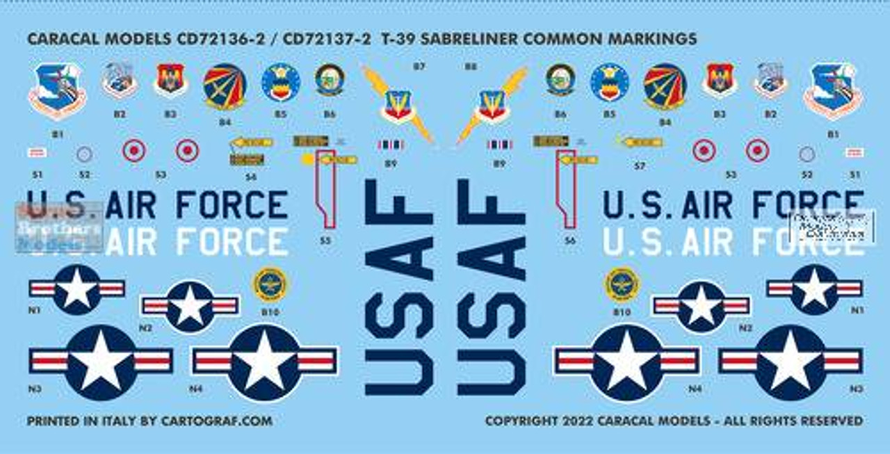 CARCD72136 1:72 Caracal Models Decals - USAF T-39 Sabreliner