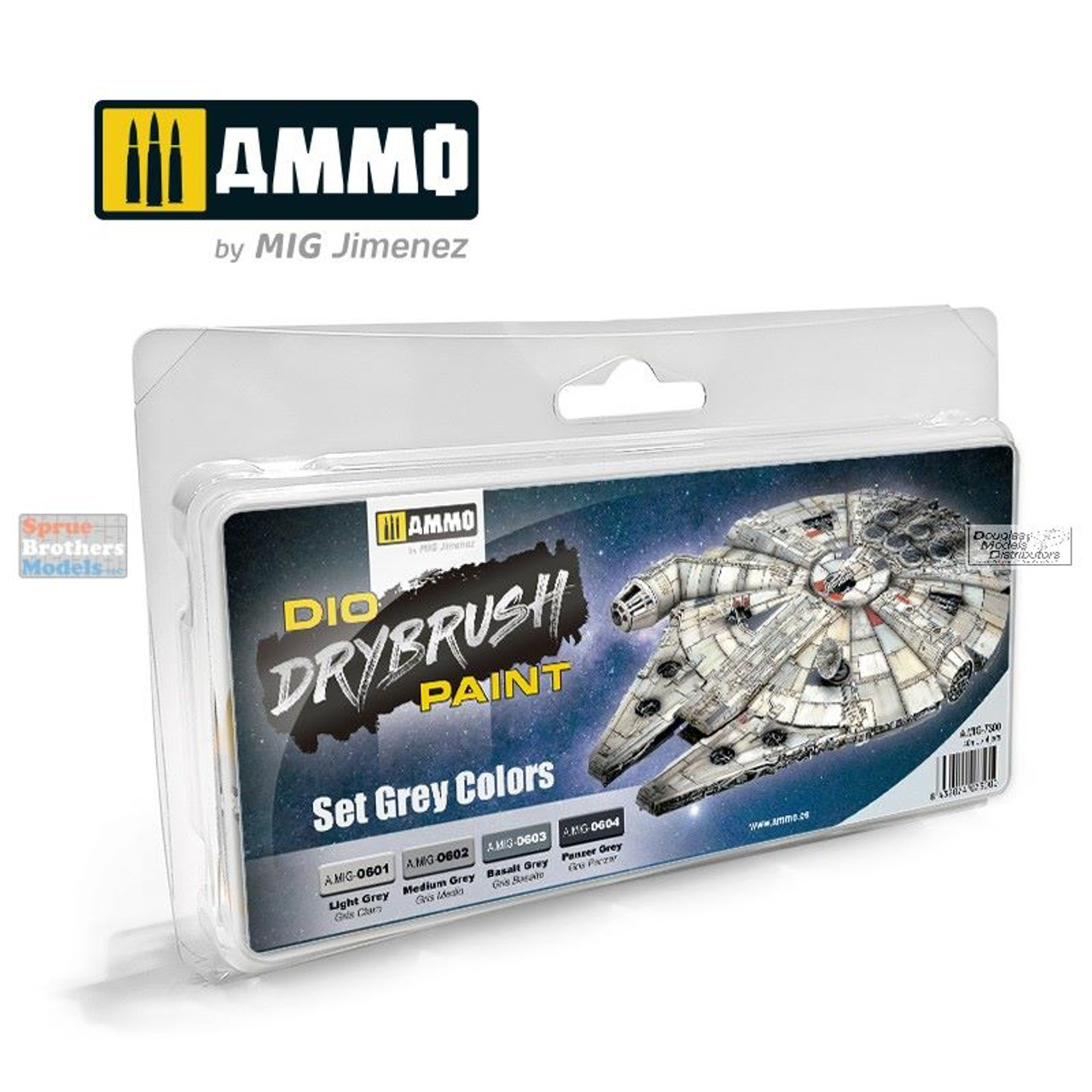 AMM7300 AMMO by Mig Dio Drybrush Paint Set Grey Colors - Sprue