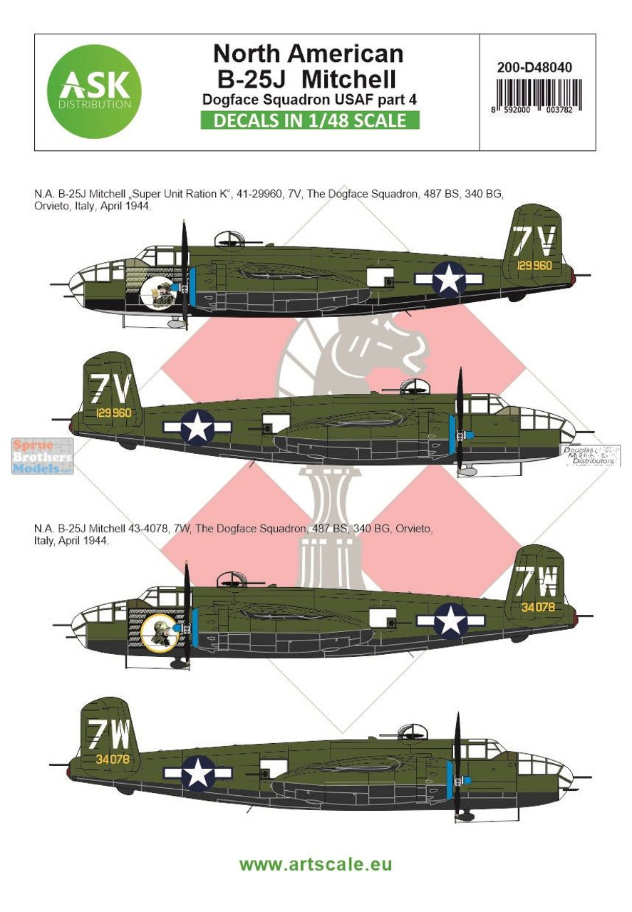 ASKD48040 1:48 ASK/Art Scale Decals - B-25J Mitchell Part 4 - Dogface  Squadron USAF