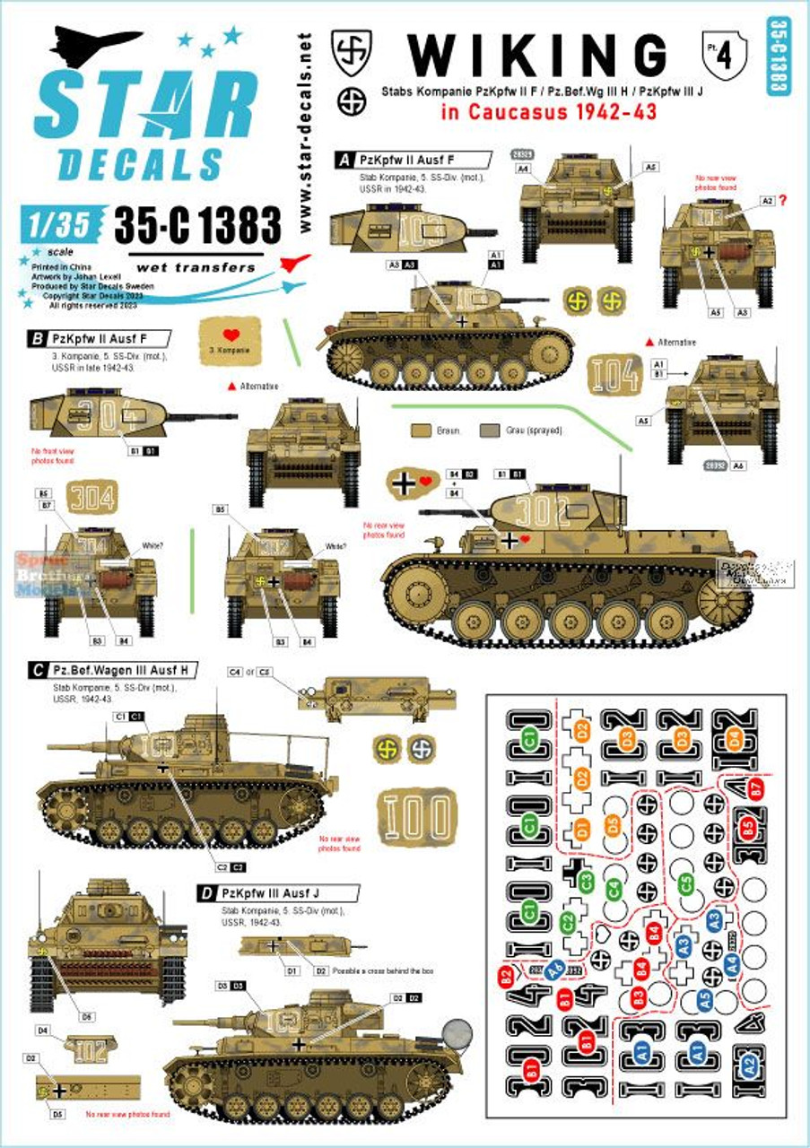 SRD35C1383 1:35 Star Decals - Wiking #4: Panzer IIF / IIIH / IIIJ in  Caucasus 1942-43