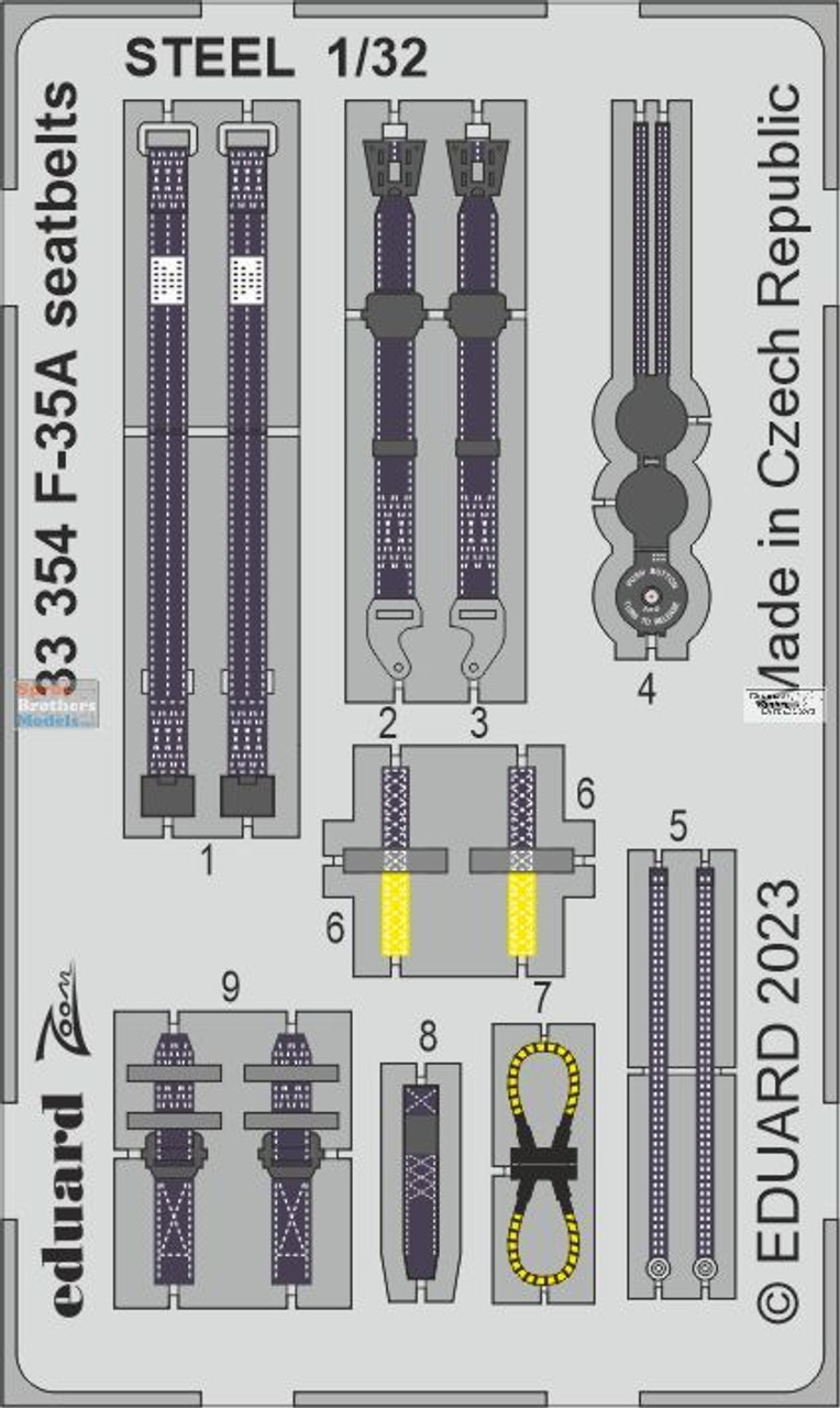 EDU33354 1:32 Eduard Color Zoom PE - F-35A Lightning II Seatbelts [STEEL]  (TRP kit)