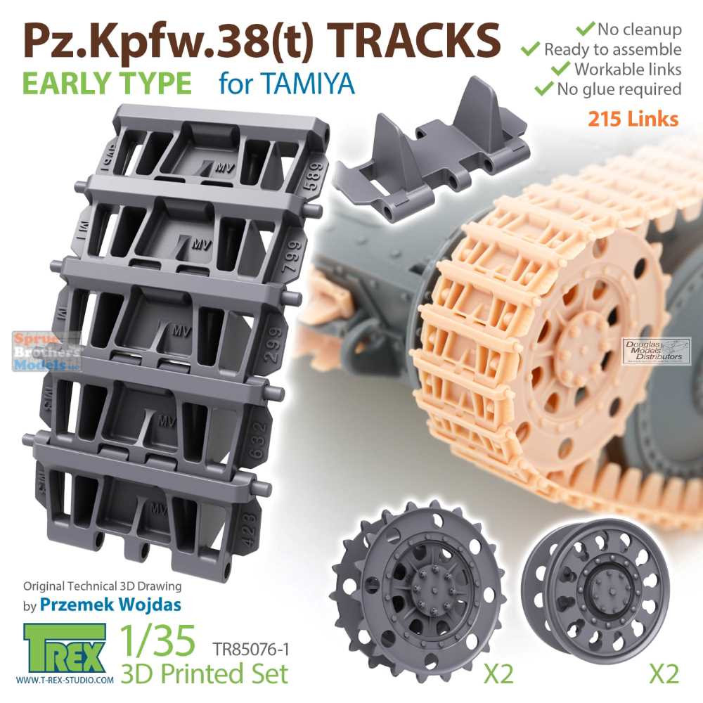 TRXTR85076-1 1:35 TRex - Pz.Kpfw.38(t) Tracks Early Type (TAM kit