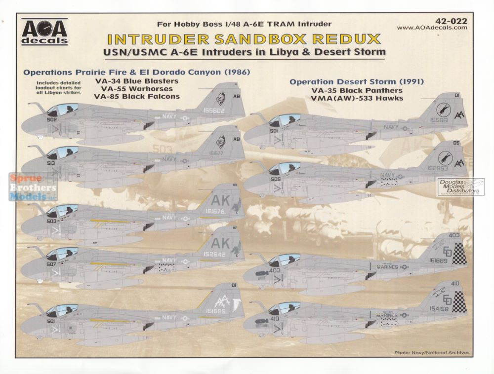 AOA48022 1:48 AOA Decals - USN/USMC A-6E Intruders in Libya