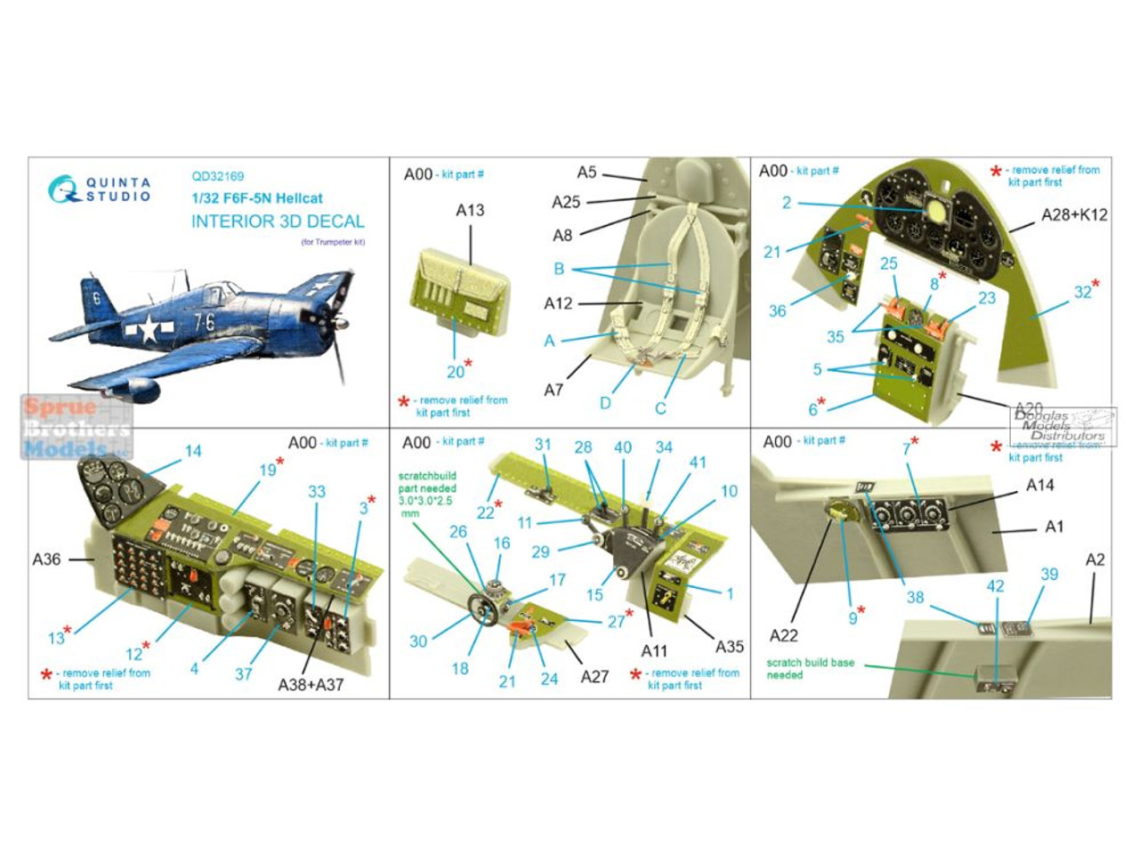 QTSQD32174 1:32 Quinta Studio Interior 3D Decal - F-35A F-35C Lightning II  (TRP kit)