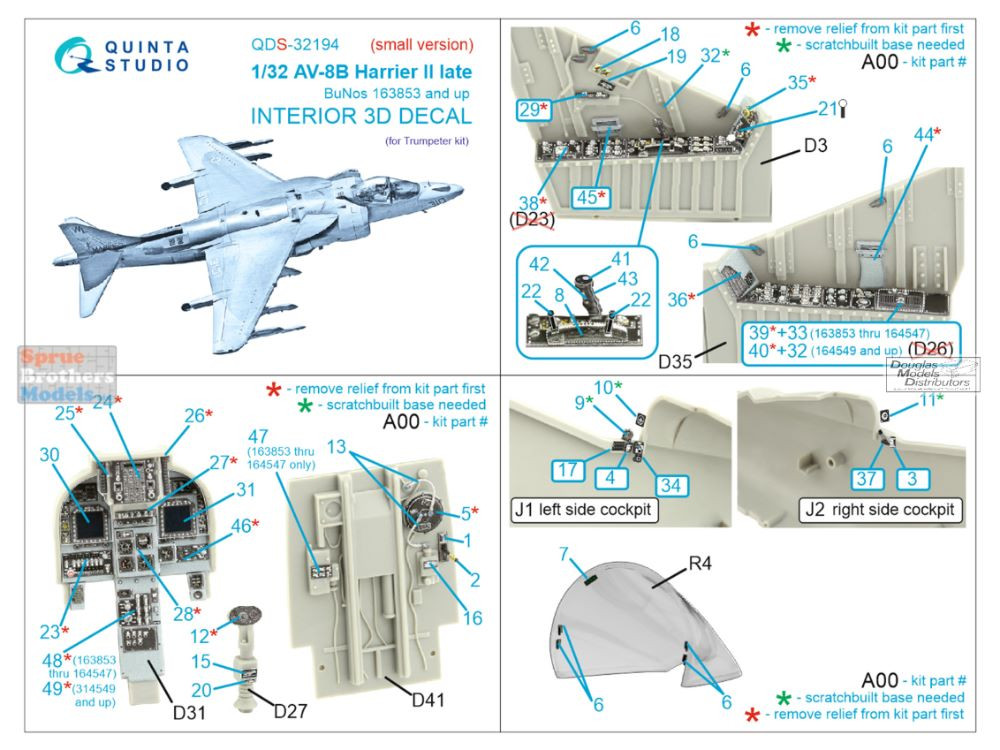 QTSQDS32194 1:32 Quinta Studio Interior 3D Decal - AV-8B Harrier