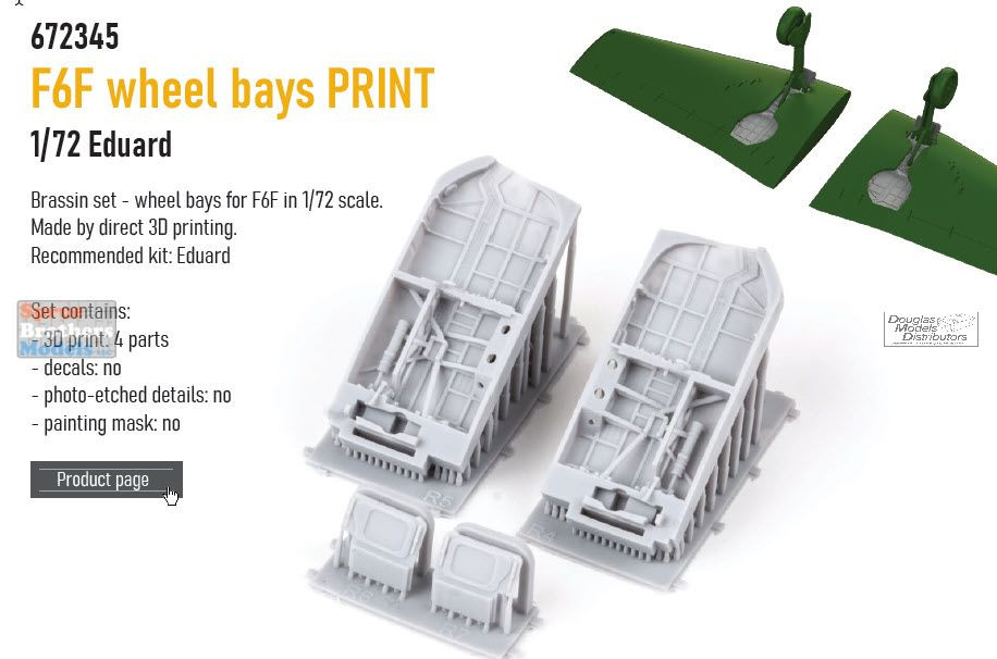 EDU672345 1:72 Eduard Brassin PRINT F6F Hellcat Wheel Bays (EDU